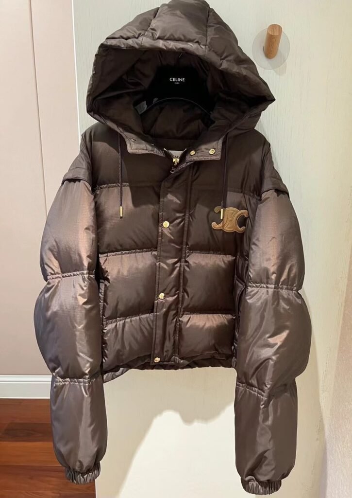 CELINE JACKET MARRON CROPPED AVEC CAPUCHE